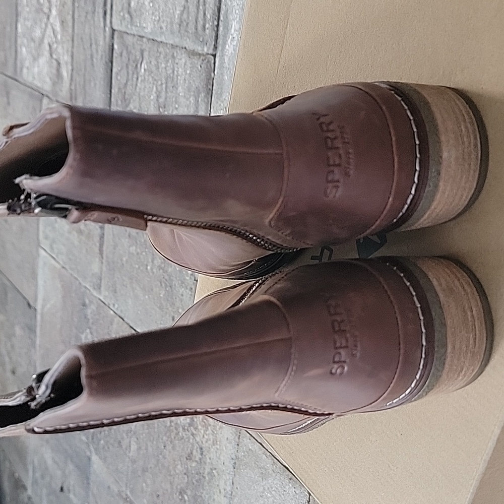 Sperry Top Sider Seaport Storm Mid Bootie Dark Brown Sz 8.5 With Box - Picture 4 of 14